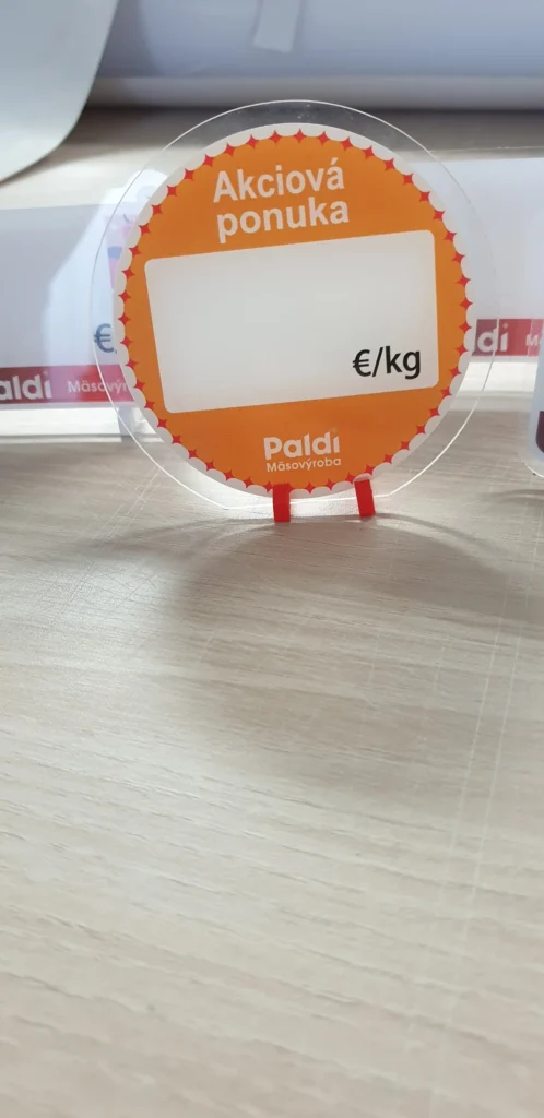 Akrylátová cenovka „Akciová ponuka" na stojančeku